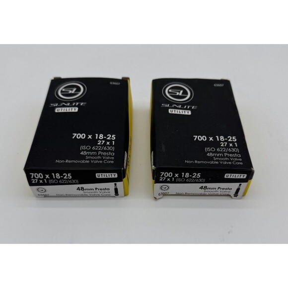 2 Pack Sunlite Utili-T Standard Presta Valve Tubes 700x18-25 (27x1) 48mm - Picture 2 of 3